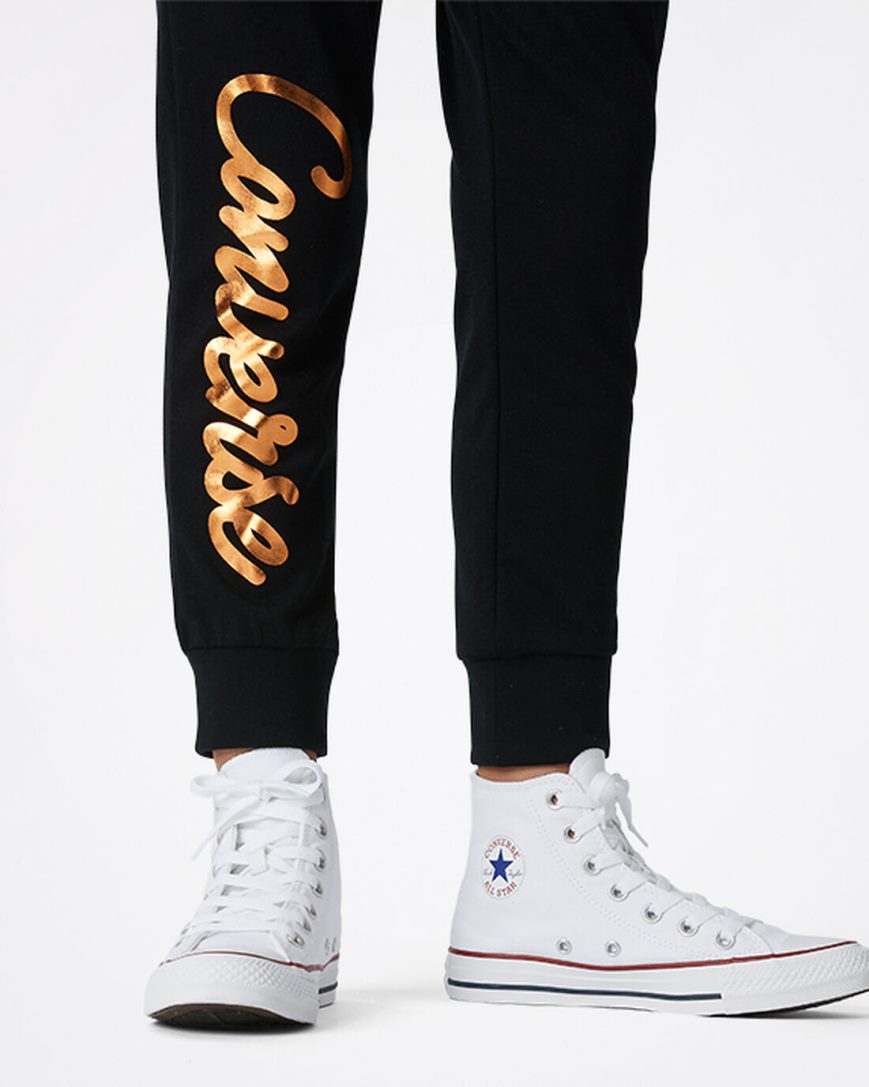 Girls' Converse Shiny Wordmark Jogger Black | AU 385C0U